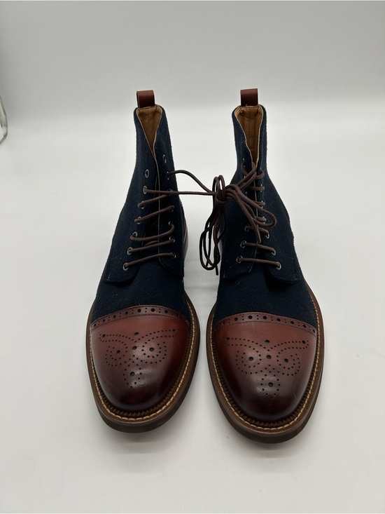 Men\'s Two-Tone Brogue Cap-Toe Boots - Navy and Brown main image 6
